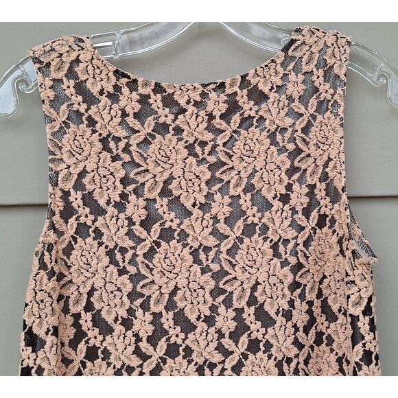 Paisley Vine Lace Ruffles Sleeveless Tank Mini Dress Tan Black Nude Coquette S - Picture 8 of 10
